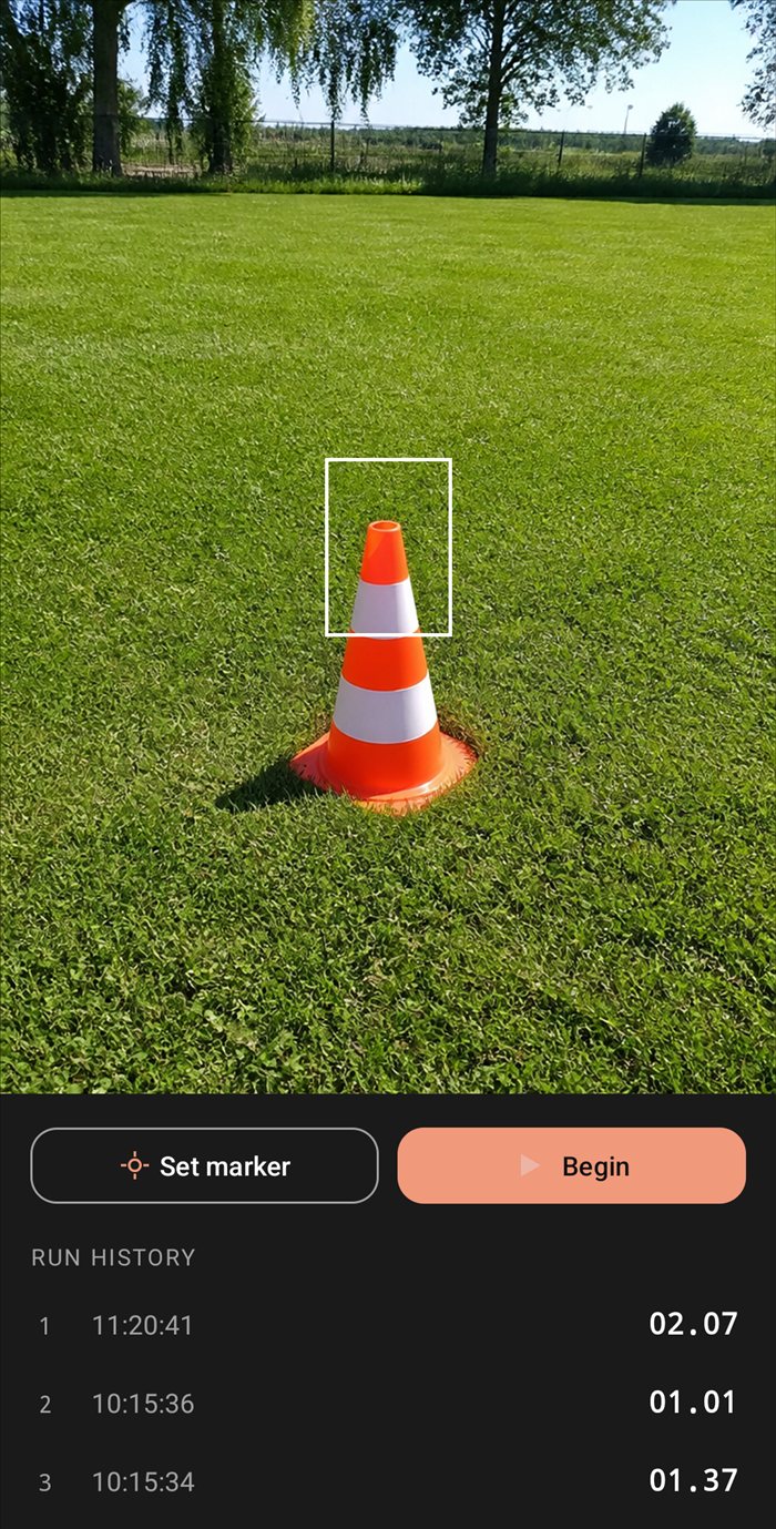 SplitEye timing screen with marker detected